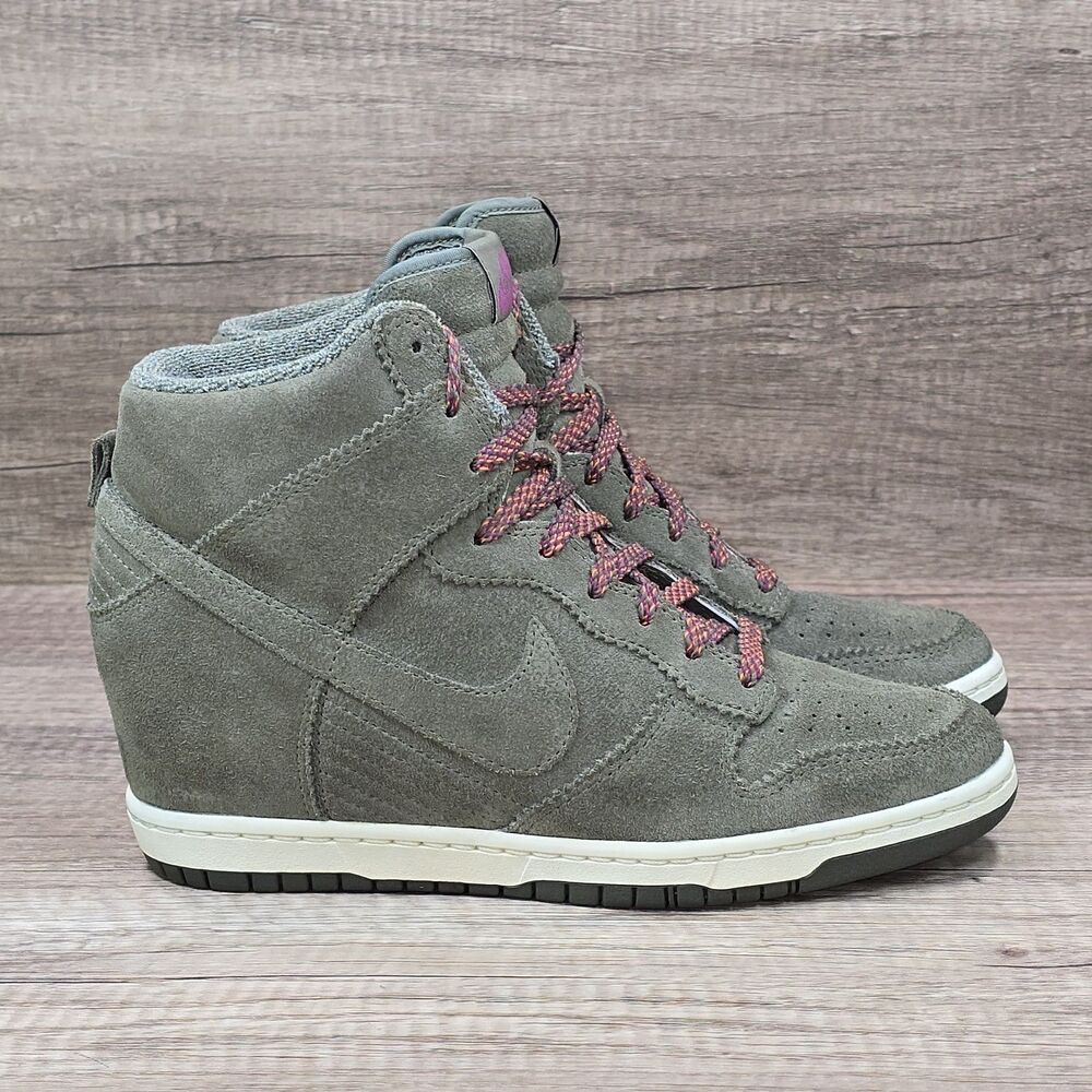 Nike Dunk Sky Hi Women's Size 10 Olive Green Suede Hidden Wedge Heel Sneakers